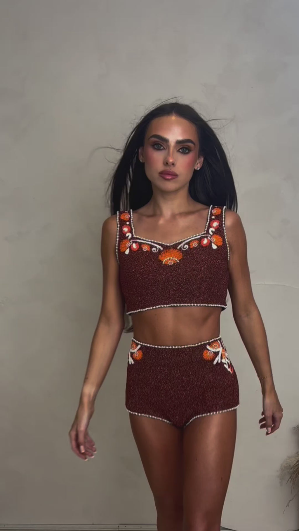 Seashell embellished Co-Ord Set - brown - IN STOCK