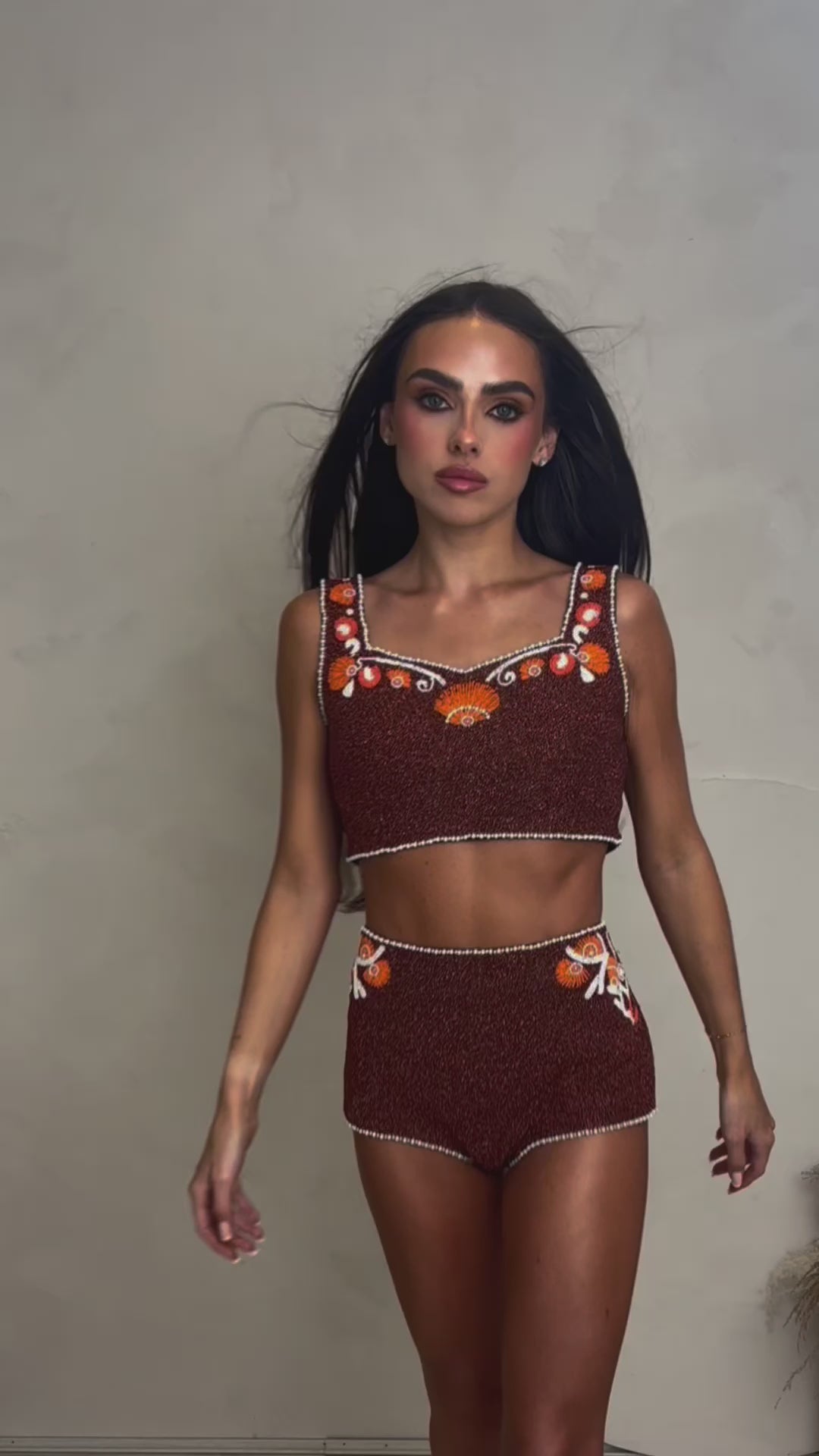 Seashell embellished Co-Ord Set - brown - IN STOCK